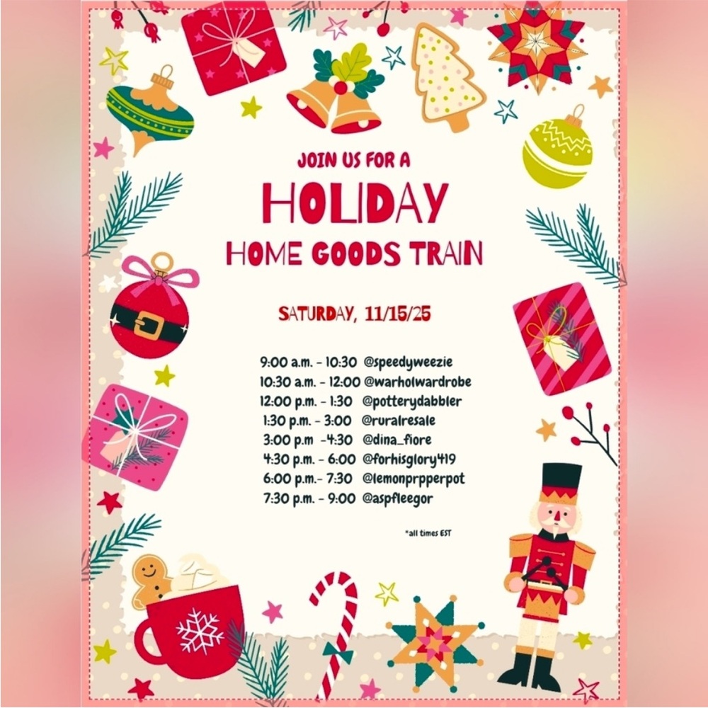 TODAY NOV 15th Holiday Home Goods Train 🚂 I’m on 3PM-4:30PM